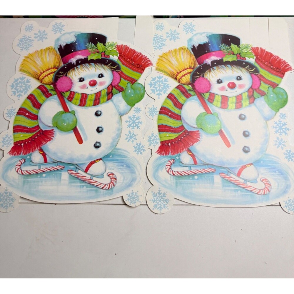 Vintage  Eureka Christmas Snowman  Die-Cut Decoration Set of 2